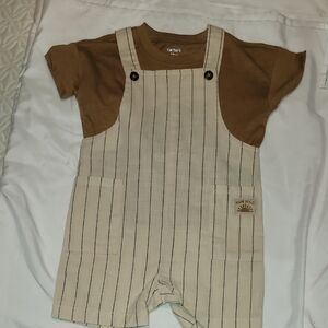 Carter's Cream and Black Striped Overalls